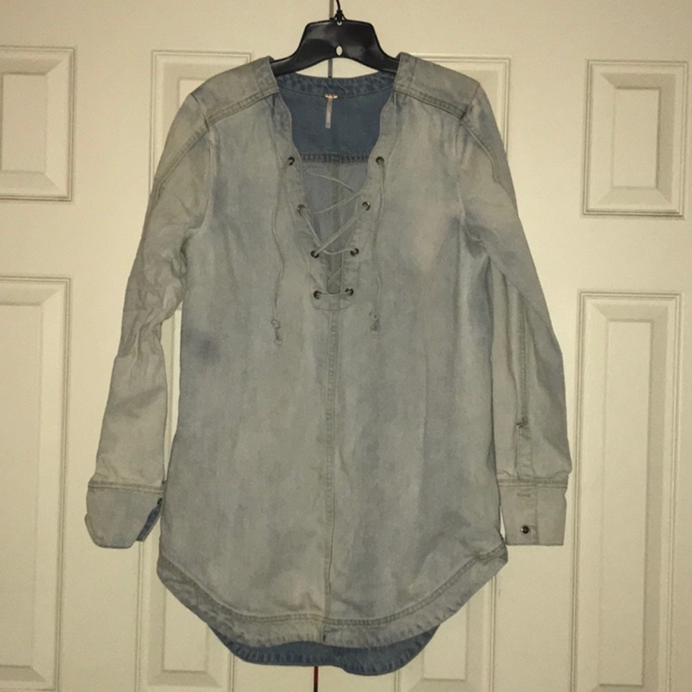 Free People Distressed Denim Tunic